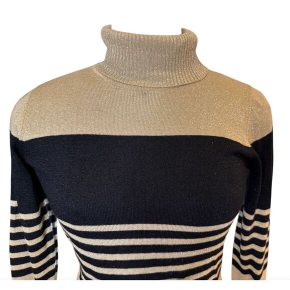 Joseph A Metallic Turtleneck Stripe Sweater Size M Glitter Sparkly - Picture 5 of 15